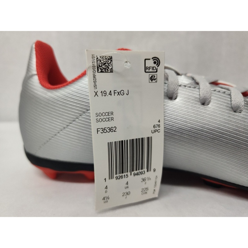 Adidas Kids' X 19.4 FxG Outdoor Soccer Cleats F35362 Silver Metallic Red Sz 4.5 - Picture 9 of 9